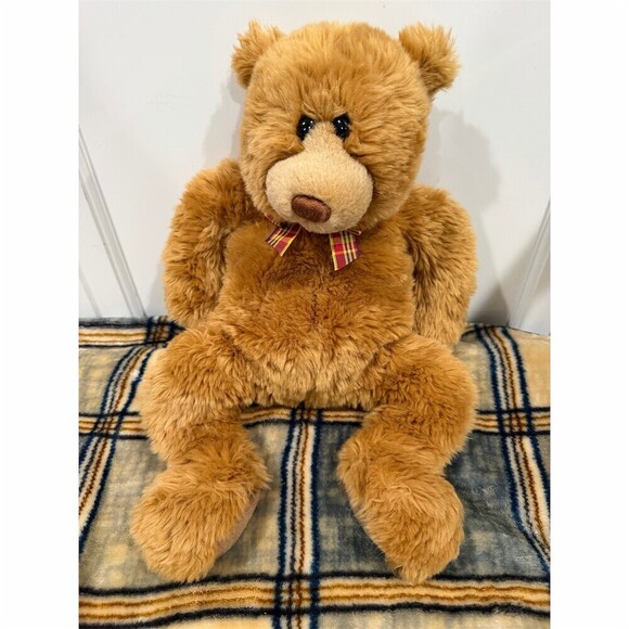 Gund Other - GUND Snoodles Teddy Bear Plush Brown w/ Plaid Bow 18 in Vintage